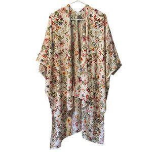 Womens One Size Floral Kimono Open Front Cardigan Boho Flowy Recycled Material‎